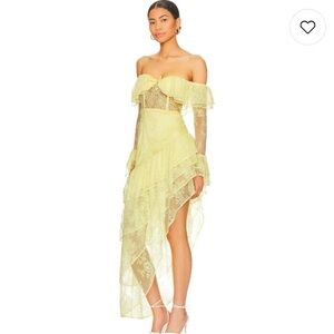 Majorelle Maddalena Gown High Low Dress in Yellow Lace Size Medium